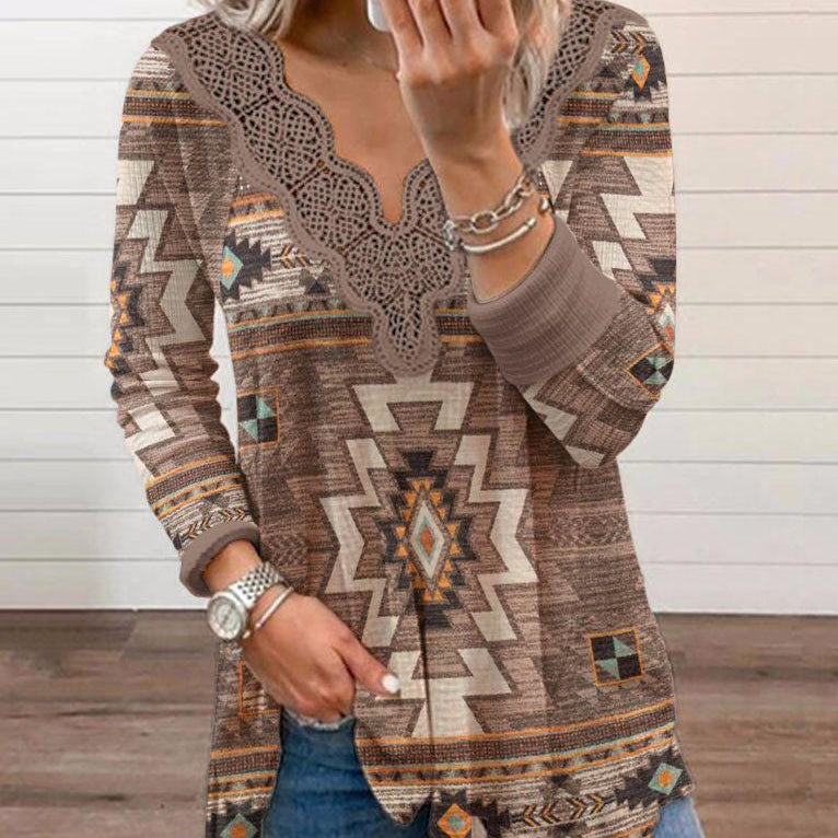 Wholesale Polyester Western Style Printed Women's Long Sleeves